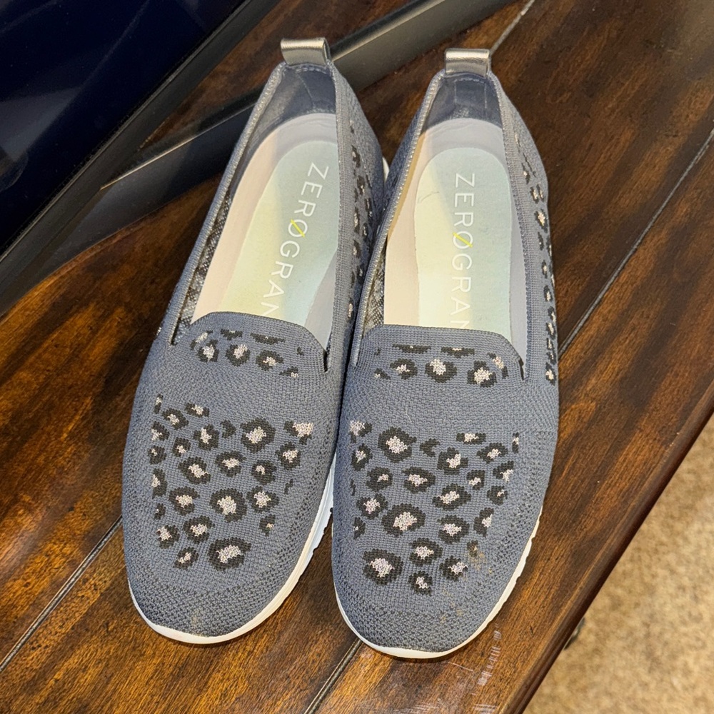 Cole Haan Zerogrand Women's Navy Blue Gray Leopard Loafers